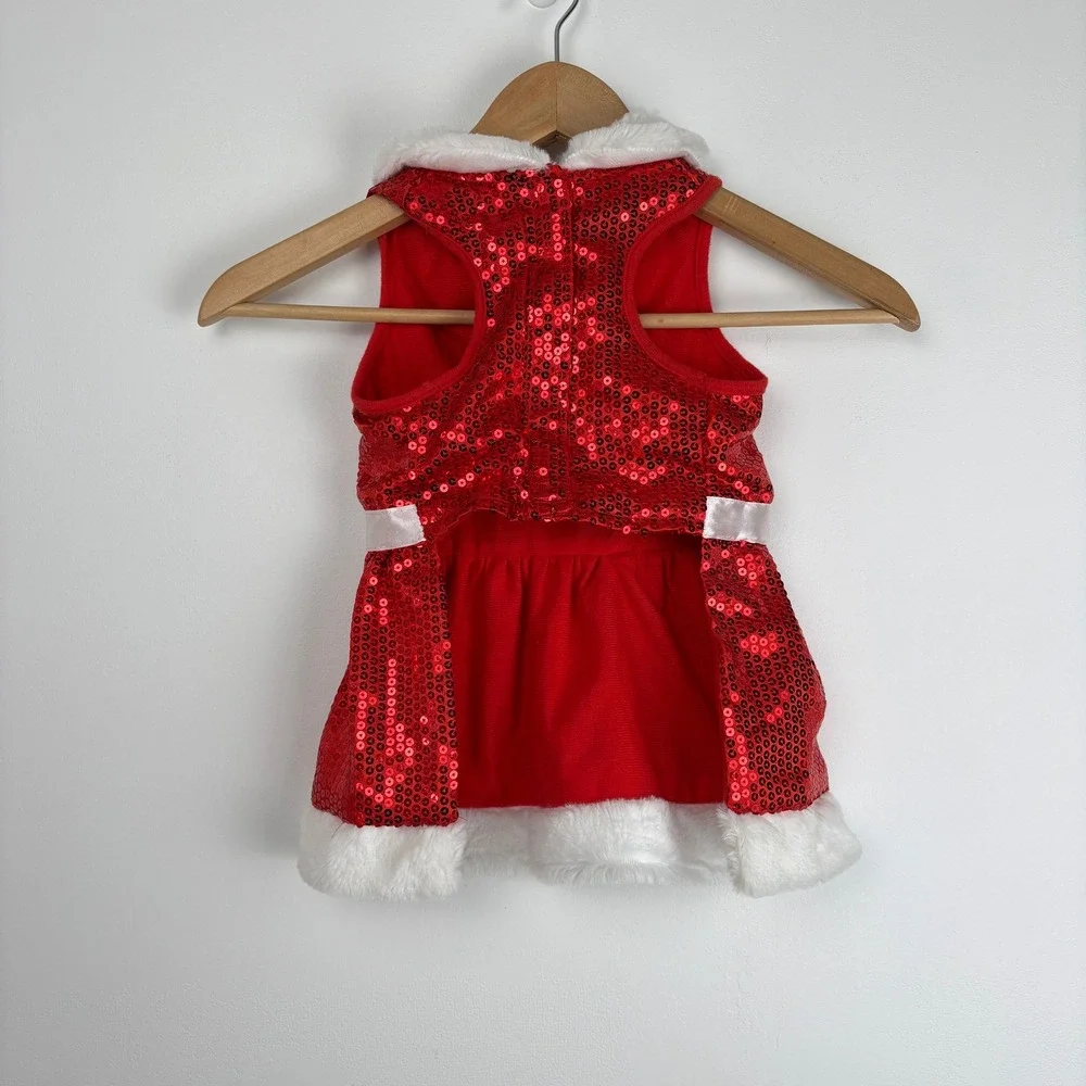 Pet Holiday Mrs Clause Sequin Dress Dog Cat Size Large Red Sparkle‎ Christmas